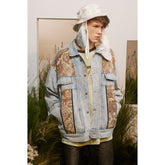 Unisex Jacket Vintage Paisley Stitching Washed Denim Jacket